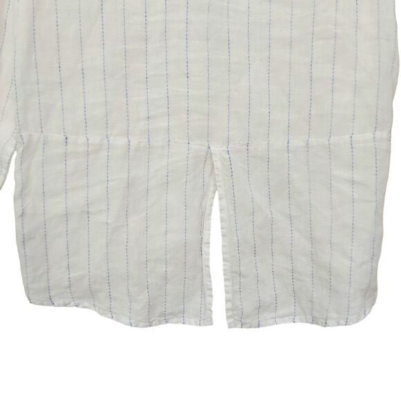 Saks Fifth Avenue Top Womens Small White Linen Pinstripe V-Neck Long Sleeve - Picture 6 of 12